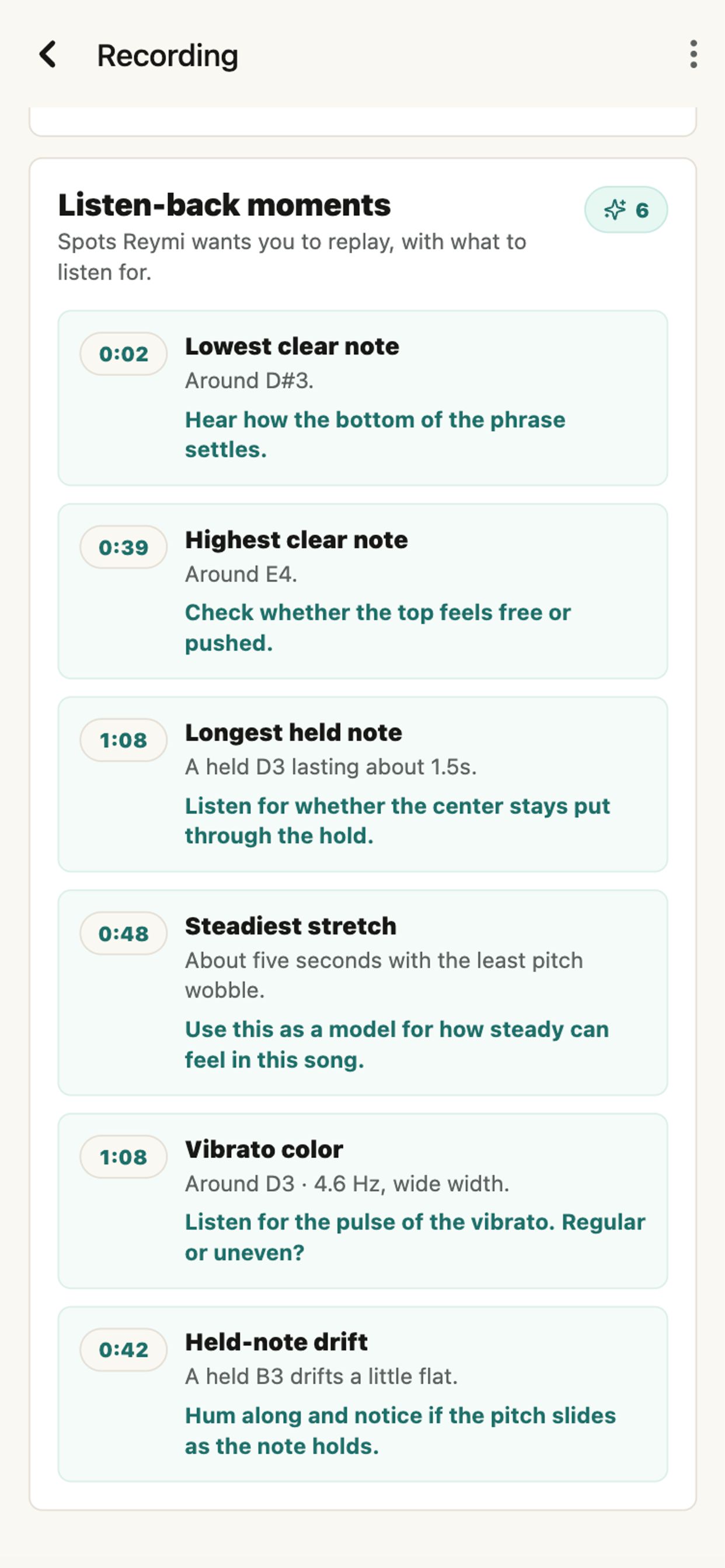 Additional singing analysis metrics